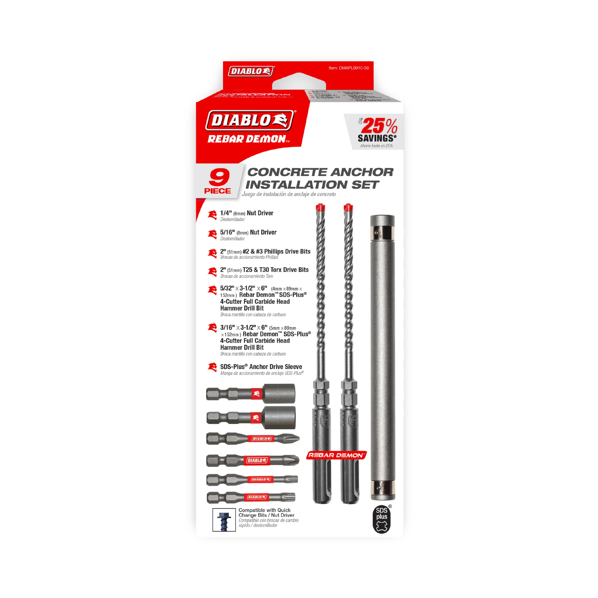 DIABLO DMAPL9910-SP SDS+ 9PC ANCHOR DRIVE SET